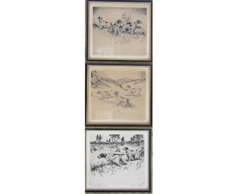 3 limited edition etchings of hunting dogs 28 cm x 26 cm (size including frame)