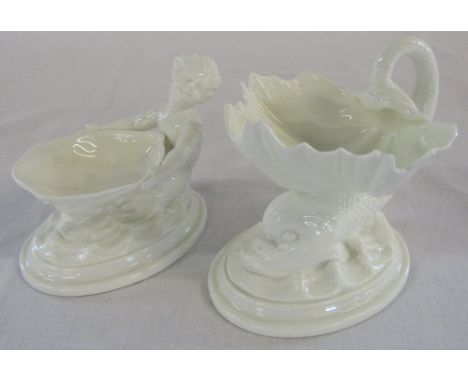 2 Royal Worcester blanc de chine salts - merboy and fish