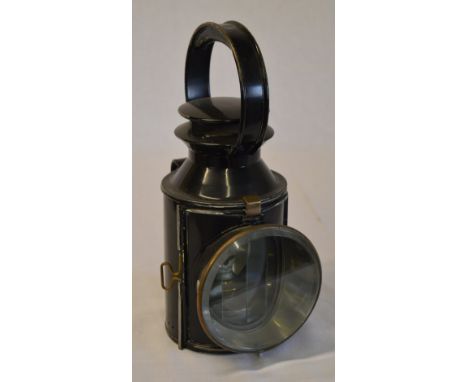 LMS black railway hand lamp, with small brass plate marked 'L.M.S 46044' 