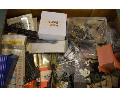 Model railway scenery accessories including stations, people, lamp posts, transfers etc