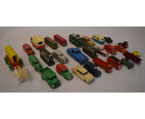 Various playworn die cast model cars including Dinky, Corgi and Lesney