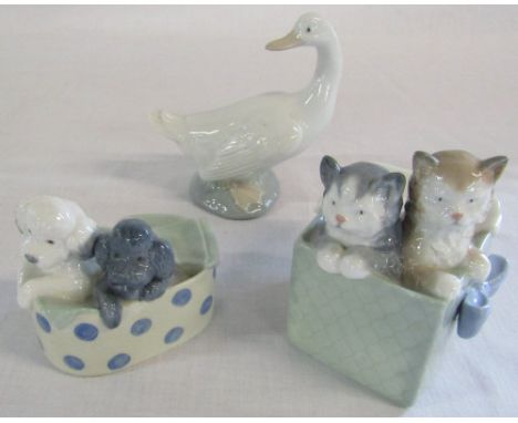 3 Nao figures - kittens, puppies & a goose
