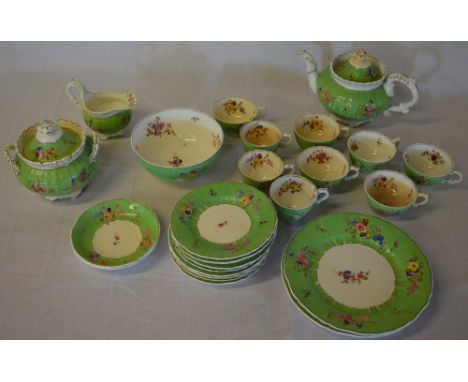 Green & white floral decorated part tea service (AF)