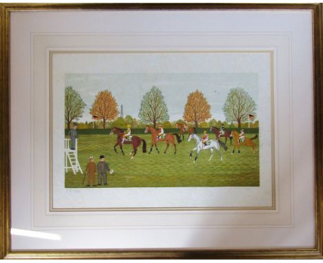 French artists proof lithograph 4/25 of a horse racing scene on vellum parchment paper by Vincent Haddelsey (1934-2010) signe