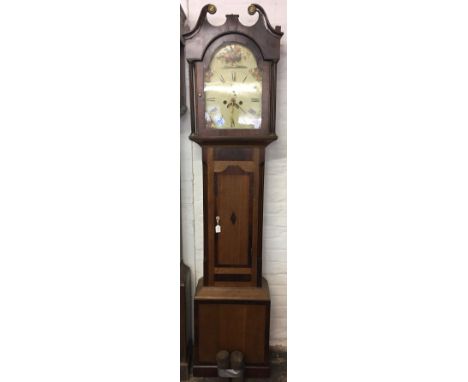Victorian 8 day longcase clock with painted dial in an oak & mahogany veneer case H205cm