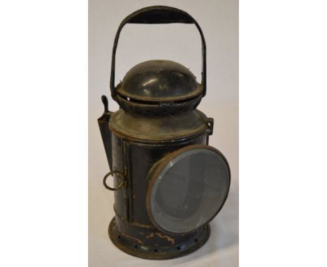 Black railway hand lamp with faded BR mark to the reverse