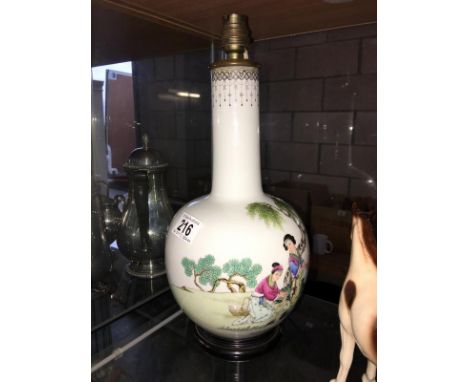 A hand painted Edwardian table lamp