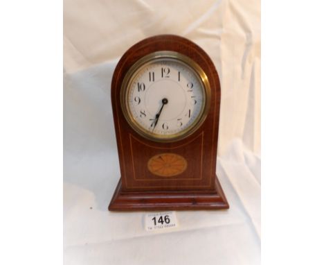 An inlaid mantel clock, working and with key