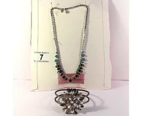 A vintage diamonte necklace and bangle