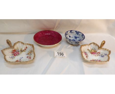 2 Ammersely Dresden dishes, A Worcester dish and a Chinese tea bowl