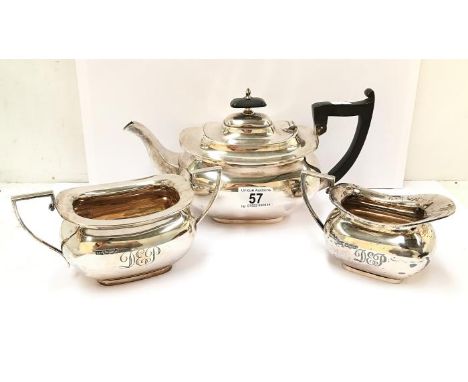 A 3 piece silver tea set, maker W & H, HM Sheffield 1923, 1150gms