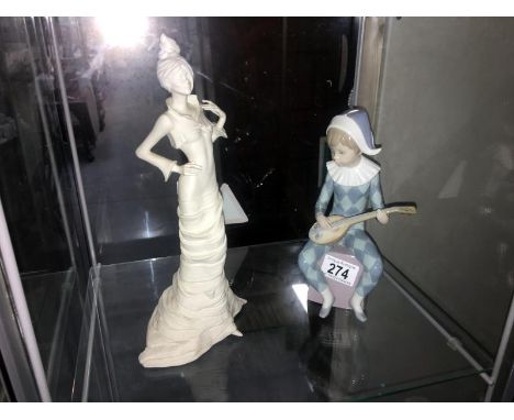 A Coalport couture collection figure of Sateen and a LLadro figure of a boy playing a mandolin