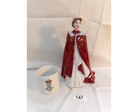 A Royal Worcester Queen Elizabeth II 80th birthday figure and a 1902 mug
