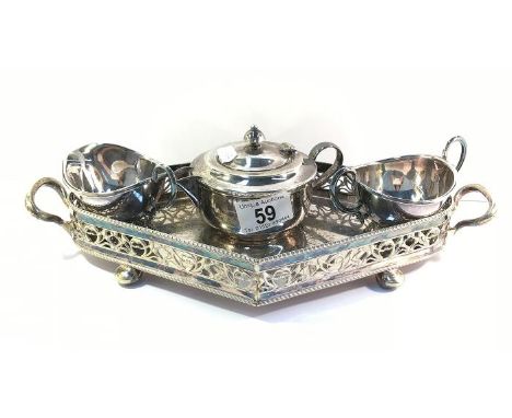 A small 3 piece silver plated tea set on an EPNS tray