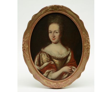Unsigned, portrait of a noble lady, late 17th - early18thC, oil on canvas on panel, 37,5 x 47,5 cm 