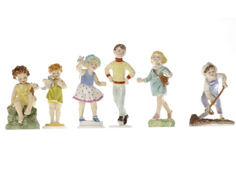 SET OF ROYAL WORCESTER 'DAYS OF THE WEEK' FIGURES (SERIES 2) by Freda Doughty, each figure modelled as allegorical to a day o
