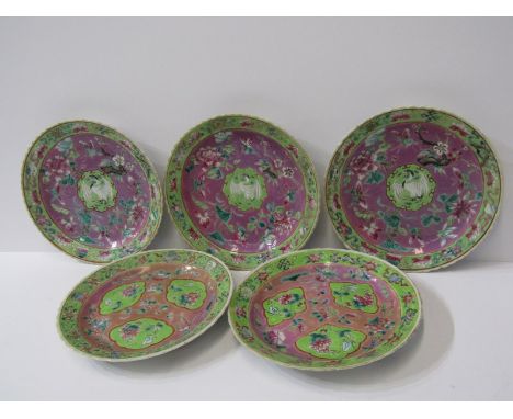 ORIENTAL CERAMICS, Famille verte, set of 3 floral decorated 6" saucers, 4 character base mark; together with a pair of simila