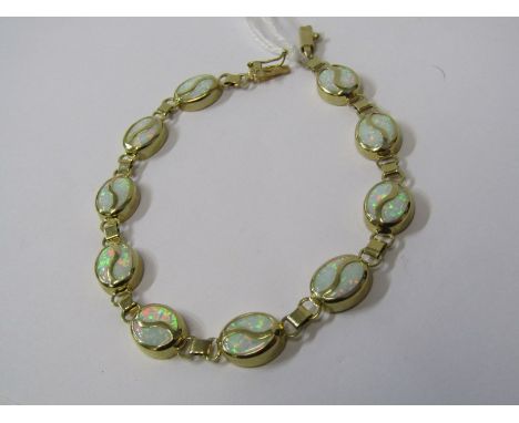 9ct YELLOW GOLD OPAL LINE BRACELET, approx. 8 grams in weight 