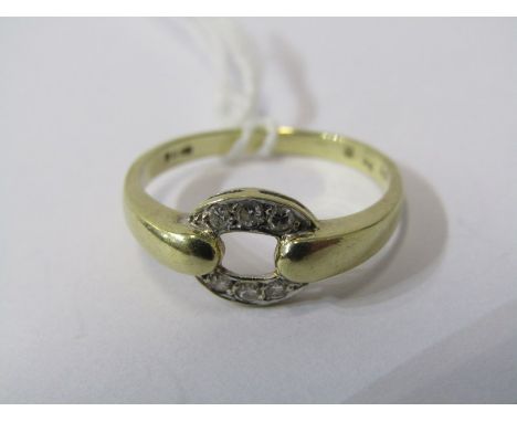 9ct YELLOW GOLD TORQUE RING, set with accent brilliant cut diamonds, size P 