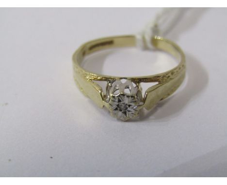 9ct YELLOW GOLD ILLUSION SET DIAMOND SOLITAIRE RING, size K/L 
