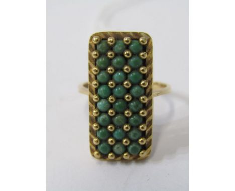 9ct YELLOW GOLD TURQUOISE PLAQUE STYLE RING, approx 8.6 grams in weight 