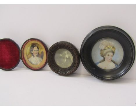 MINIATURE PORTRAIT, oval cased portrait of "Young Lady in white lace blouse", also 1 other circular framed portrait miniature
