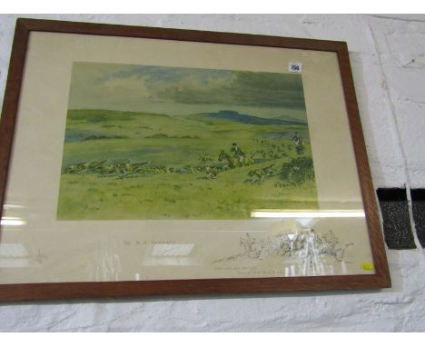 SNAFFLES, pencil signed colour hunting print, "The R.A. Harriers", 13" x 19" 