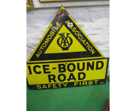 MOTORING, enamel wall sign "Automobile Association - Ice Bound Road - Safery First", 24" height 