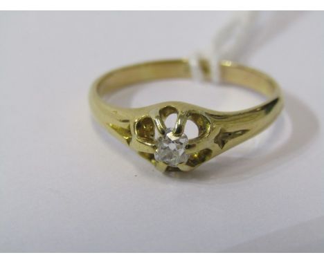 18ct YELLOW GOLD DIAMOND SET GYPSY RING, principal old cut diamond approx. 0.25ct in 18ct yellow gold mount, 3.4 grams, size 