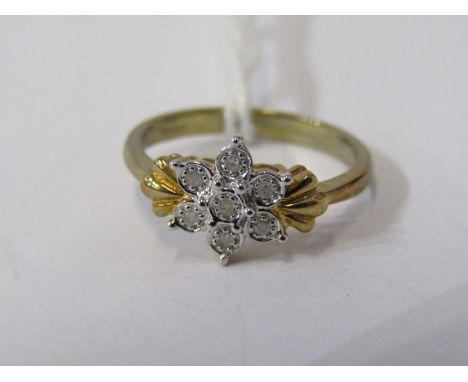 9ct YELLOW GOLD DIAMOND CLUSTER RING OF FLORAL DESIGN, size J 