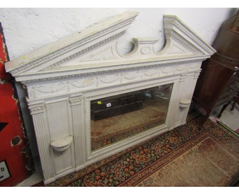 NEO-CLASSICAL OVERMANTEL, white painted bevelled glass architectural design overmantel, 44" height, 66" width 