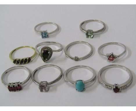 SILVER RINGS, selection of 10 silver rings, stone set including opalite, ruby, etc 