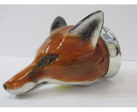 HUNTING, STIRRUP CUP, Bloor China, Fox head porcelain stirrup cup 