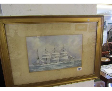 SHIP PORTRAIT, indistinctly signed gouache "Clipper Thistlebank", 9" x 13.5" 