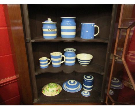 A selection of TG Green blue and white kitchenware's with similar examples and a ceramic posy dish 