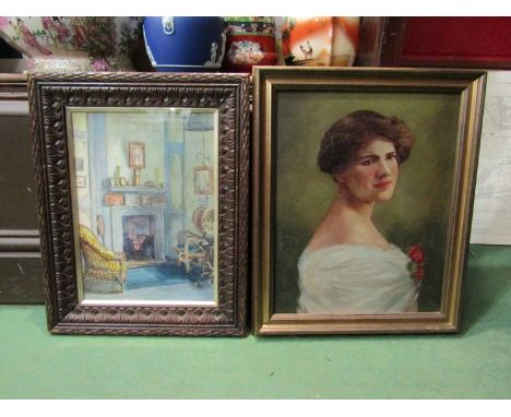A collection of prints and paintings to include a portrait, interior scene, maps etc.