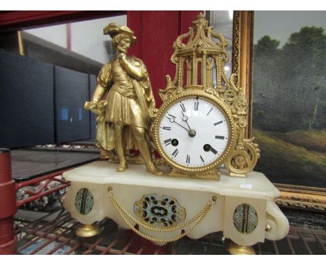 A late 19th Century onyx and gilt figural mantel clock, the movement striking on a bell (overpainted and lacquered)