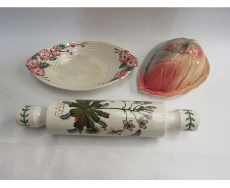 A Portmeirion ceramic rolling pin, Denby coffee pot, Maling dish, Royal Winton butter dish and  a teapot (5)