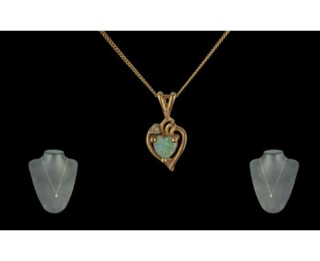 Ladies Pretty Gold Plate Opal Pendant on a Gold Plate Necklace. Approx Length 20 Inches. 