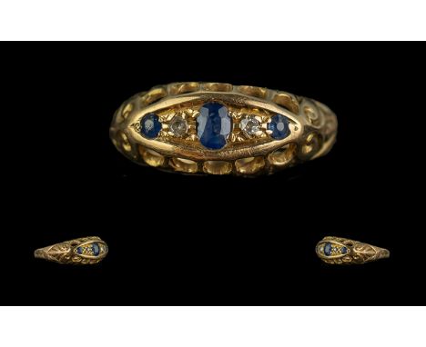 Ladies 18ct Gold Sapphire &amp; Diamond Set Dress Ring. Fully Hallmarked for 18ct Gold. Approx Size J - K. 