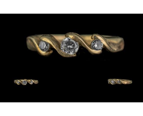 Ladies 9ct Gold Three Stone Diamond Set Dress Ring. Fully Hallmarked for 9ct. Approx Size K, Approx Weight 3 grams. 