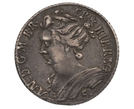 1705 Scotland, Anne silver Five Shillings, no stops on the reverse (S 5704). Obverse: left-facing bust with 'AN &middot; D &m