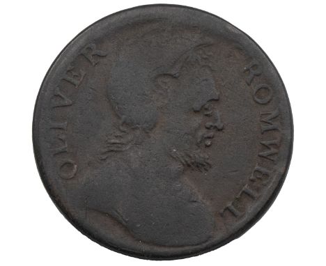 Ireland, 'Evasion' Halfpenny copper token (c1782-c1799), Oliver Cromwell&nbsp;(Aitkins 414). Obverse: left-facing helmeted bu