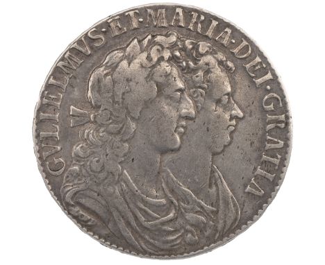 1689 William and Mary silver Halfcrown, first reverse (S 3434, ESC 507, Bull 845).&nbsp;Obverse: first right-facing conjoined