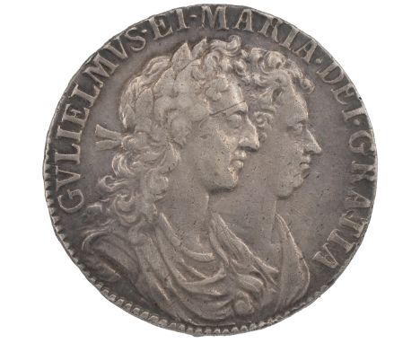 1689 William and Mary silver Halfcrown, first reverse (S 3434, ESC 505, Bull 831). Obverse: first busts, conjoined, facing ri