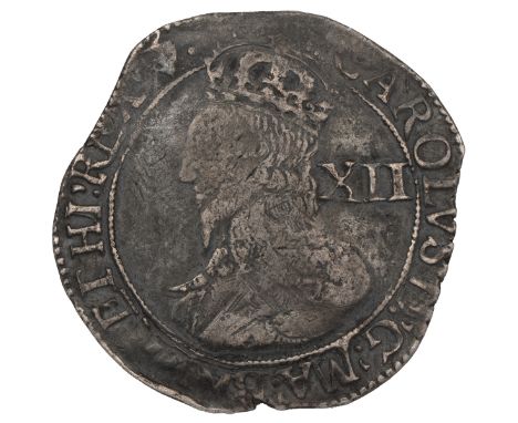 Charles I (1625-1649) silver Shilling, Tower under the king, group D, harp mintmark (S 2789, North 2223). Obverse: fourth bus