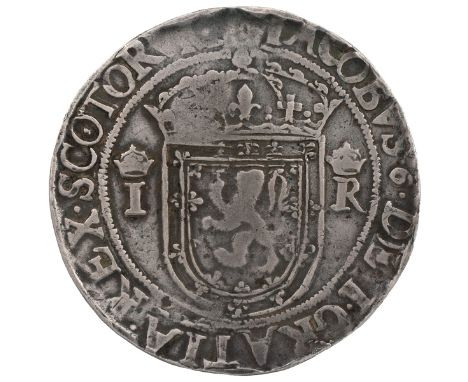 1570 Scotland, James VI silver Ryal or Sword Dollar, crowned thistle countermark (S 5472). Obverse: crowned shield of Scottis