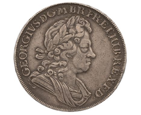 1723 George I silver Crown (S 3640, ESC 114, Bull 1545). Obverse: right-facing laureate draped bust with 'GEORGIVS &middot; D