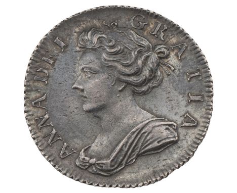 1705 Anne silver Sixpence, plumes in angles, late shields (S 3593, ESC 1584A, Bull 1449). Obverse: first uncrowned and draped