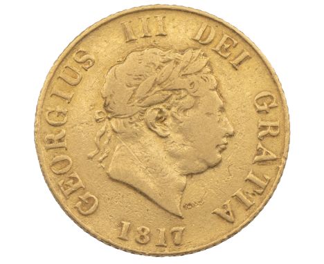 1817 George III gold Half Sovereign, new coinage (S 3786, Marsh 400). Obverse: right-facing laureate bust with the date 91817